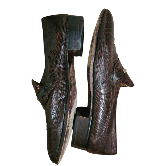 Vintage Men Lizard Skin Loafers Brown Horsebit Sz 8 Leather Italy main image 9